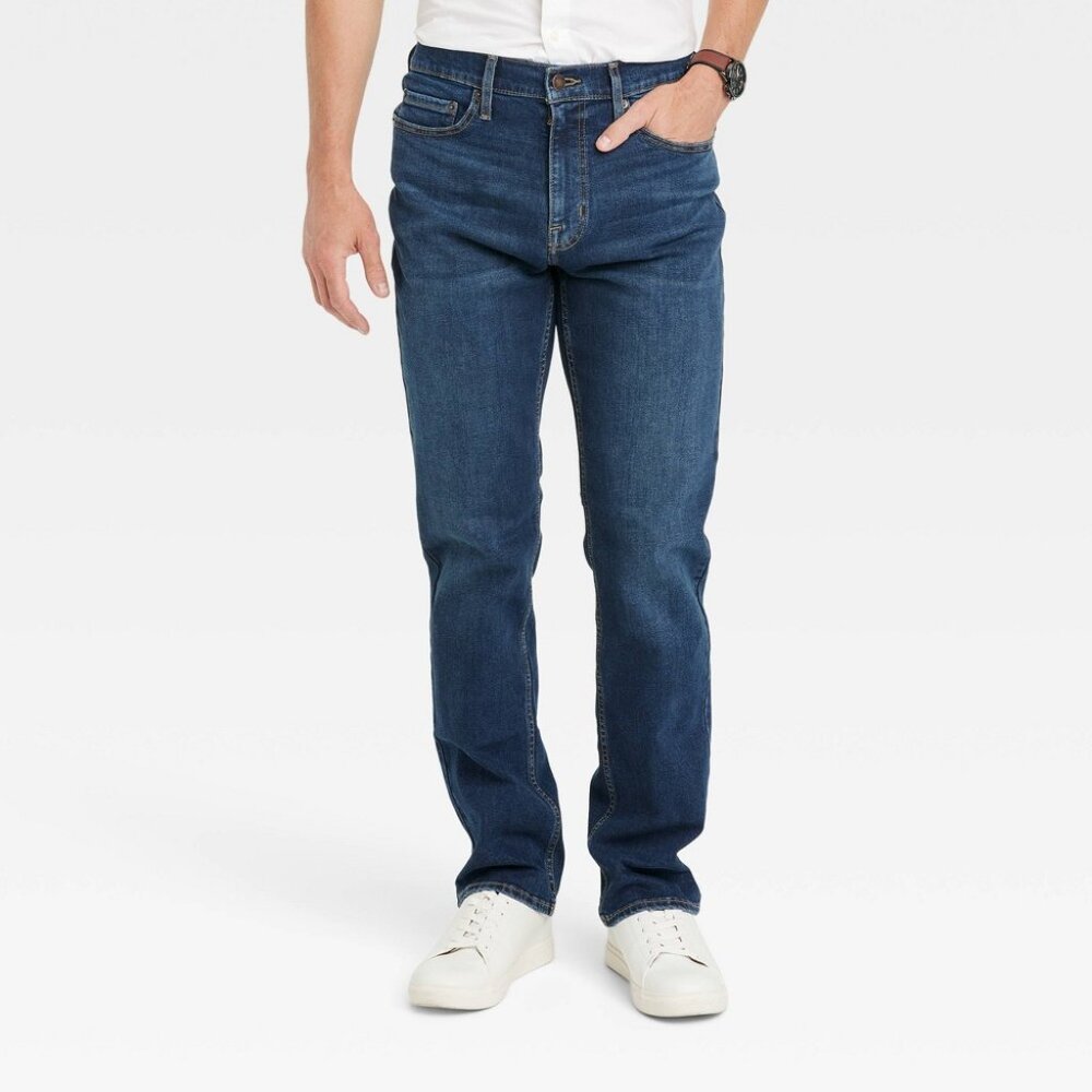 Men's Straight Fit Jeans - Goodfellow & Co™ Indigo 30x32: Mid Rise, Denim